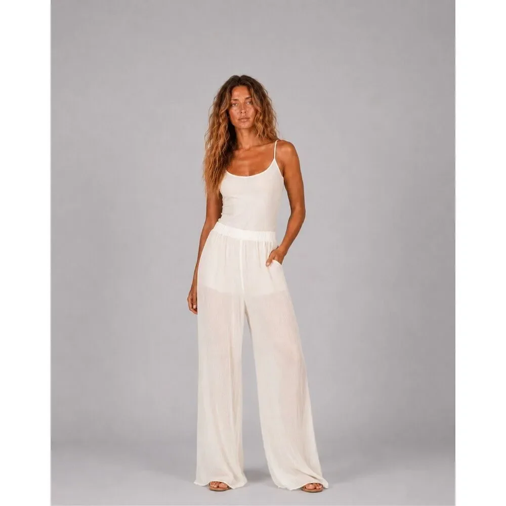 NWT Zara Studio Limited Edition Semi-Sheer Crinkled Wide Leg Pants Ivory Cream S